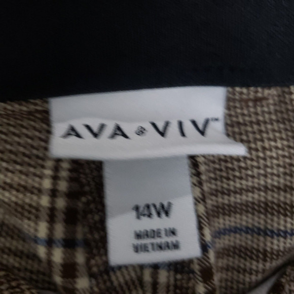 Ava & Viv Womens Crop Pant 14W Brown Black Plaid Elastic Waist Capri Stretch - Picture 7 of 8